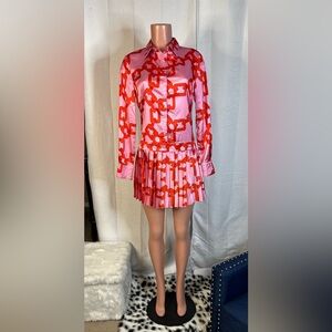 Misguided Drop Waist Shirt Dress. Pink/Red